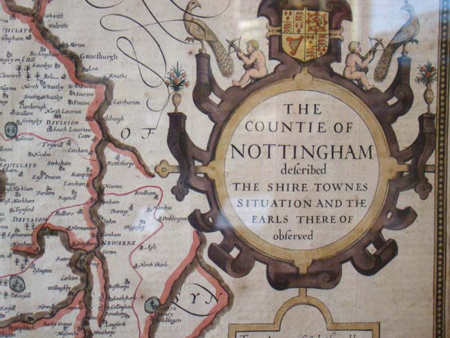 A beautiful hand colored Map of Nottingham by John Speed circa 1610